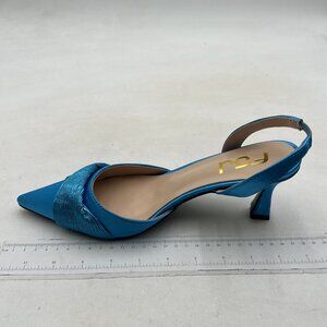 FSJ Blue Stain Mid Heel Sandals Slingback D'orsay Pointed Toe Wedding Shoes